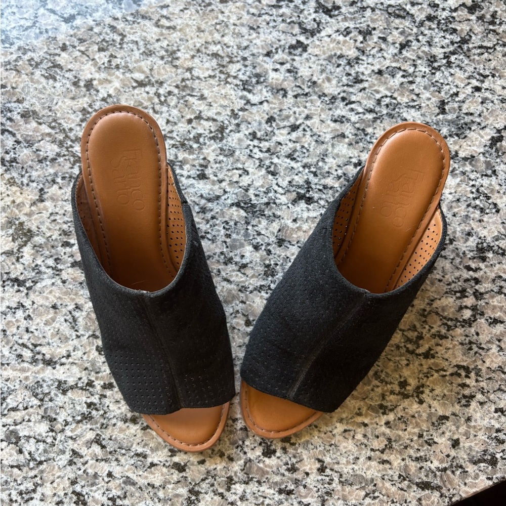 Franco Sarto Black and Tan Mules